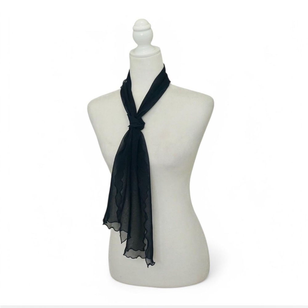 💜 VINTAGE Sheer Navy Scalloped Edge Scarf/Kerchief (OS)